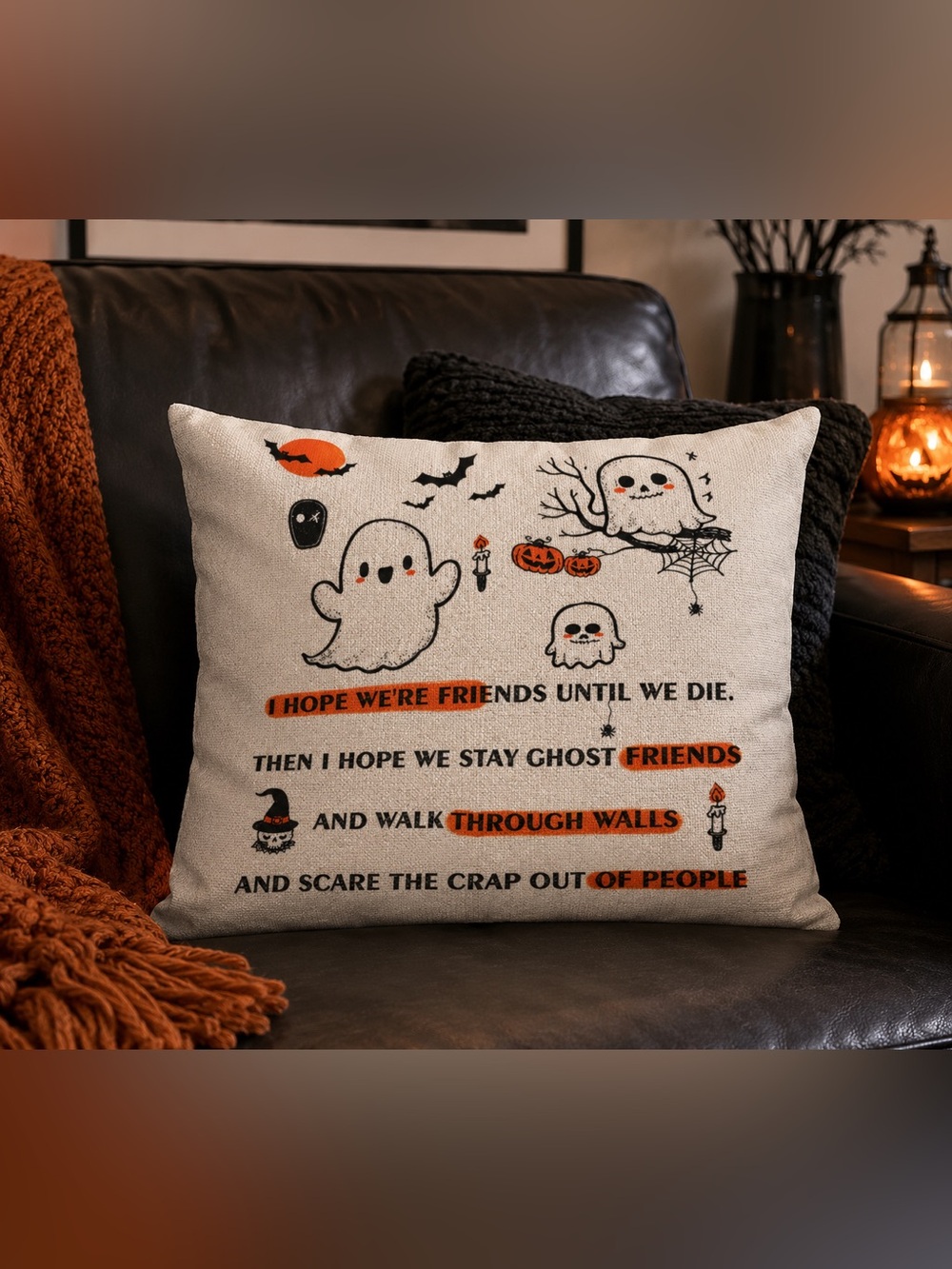 🚨New🚨Halloween Ghost Friends Decorative Pillow Cover (No Insert)